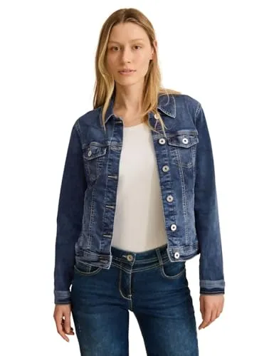 CECIL Damen B212453 Jeansjacke, mid Blue wash, XS - Funktionsjacke mit Brust- und Seitentaschen, aus Baumwollmix mit Stretch für optimalen Tragekomfort und lässigen Look.