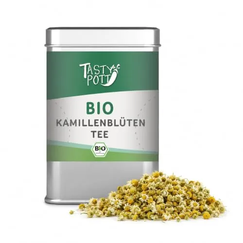 Tasty Pott Bio Kamillentee Tee I Teemischung I Melisse I Steinklee I Schlüsselblume I Lavendel I Heißgetränk I Camille I In der Dose (Bio Kamillenblüten Tee 20g)