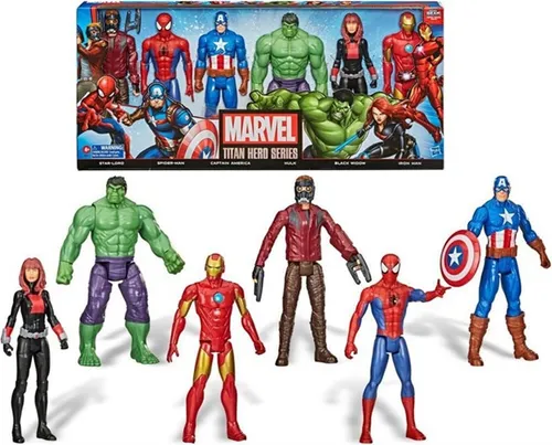 Marvel 6er Set Figuren 30 cm Black Widow Iron Man Star Lord America Hulk Spiderman von Hasbro
