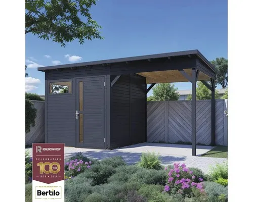 Gartenhaus Holz Gartenbüro Pentus 2 Lounge hellgrau - Gartenhaus aus hochwertigem Holz, ideal als modernes Gartenbüro. Mit großzügigen Abmessungen von 449 x 234 cm bietet es viel Platz für kreative Projekte.