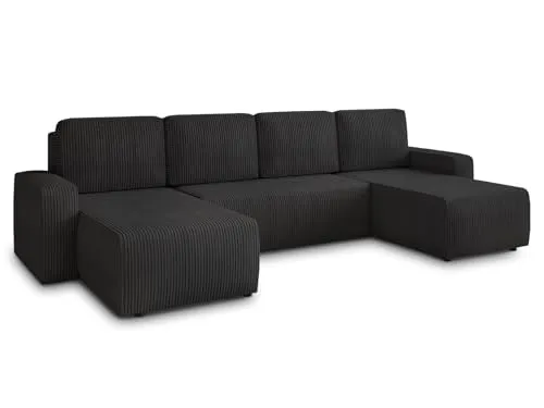 Wohnlandschaft Roma - U-Form Schlafsofa mit Bettkasten - Sofas & Couches mit Schlaffunktion (Schlaffläche: 268x125 cm), elegantes Cord-Design und praktischem Bettkasten für optimalen Komfort im Wohnzimmer.