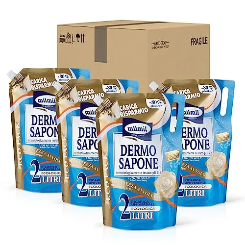 Milmil Dermo Flüssigseife, Delikatesse, Hände, Gesicht und Körper, Maxi-Format, universell, dermatologisch getestet ohne Parabene, 4 x 2000 ml