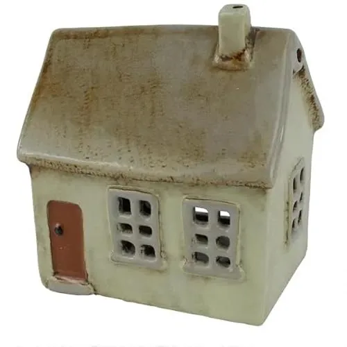 mucHome Windlicht Haus für Teelicht aus Keramik Teelichthaus Lichthaus (Braun 12,5x9x13,5cm)