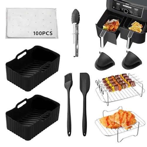 10-Teiliges Dual Zone Heißluftfritteusen Zubehör Set,Luftfritteusen-Zubehör für Ninja Foodi AF400EU AF300EU 7.6L-9.5L and Other Dual Zone Air Fryer