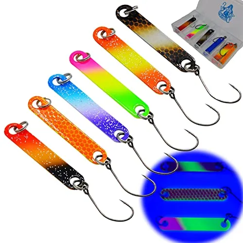 Njord Kalastus Messeneuheit 2022 Forellen Köder Stick Set 4cm 1,5g UV Aktiv | Trout Stick zum Forellen Angeln | Forellenköder Spoons Forelle Angelköder zum Forellen Fischen (6er Set)