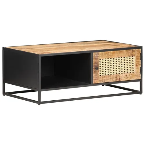 The Living Store Couchtisch 90x50x35 cm – Rustikales Mangoholz mit Wiener Geflecht