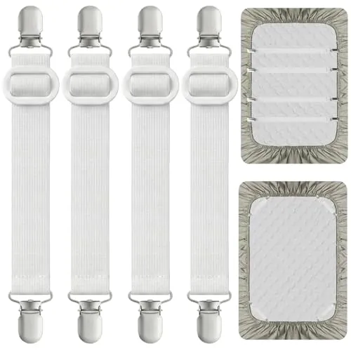 Tideno 4 Stück Bettlaken klammern, (35–130cm) Elastische Betttuchspanner mit Metallclips,Spannbettlaken Halter,Lakenspanner,Spanngurte für Sofa Matratze