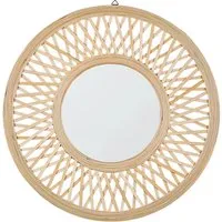 Dekorativer Wandspiegel Bambusholz rund ø 60 cm - Boho Stil Wandspiegel mit handgefertigtem Bambusrahmen in sonniger Form, ideal für Landhaus- und traditionelle Einrichtungen. Einfache Anbringung dank Haken auf der Rückseite.