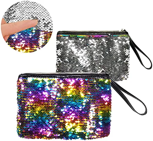 Boland 36008 - Handtasche Pailletten, Größe 14 x 20 cm, Tasche mit Wendepailletten, Clutch, Accessoire, Kostüm, Karneval, Mottoparty, Disco