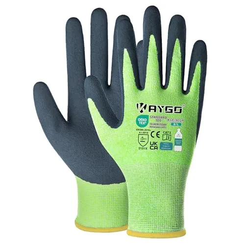 KAYGO 3 Paar Arbeitshandschuhe für Damen Atmungsaktiv Latex Beschichtete Frauen Gartenhandschuhe aus recyceltem Polyester, umweltfreundliche Schutzhandschuhe für Haus- Gartenarbeit (Grün, L, Gr 9)