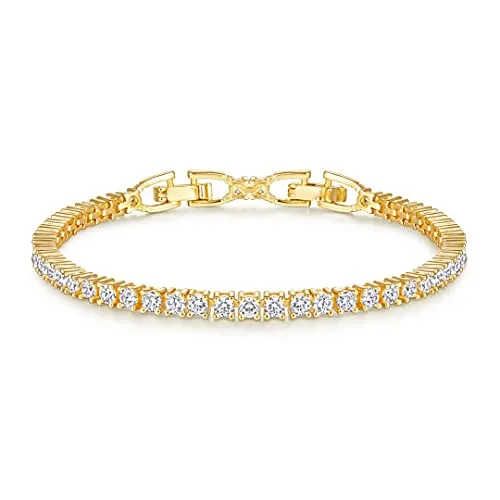 Lisandra Scott Funkelndes Shiny Tennis Armband mit glänzenden Steinchen I Tennisarmband Schmuck für Damen, Frauen und Mädchen mit Steinen I Damenarmband in echter Juweliersqualität (Gold)