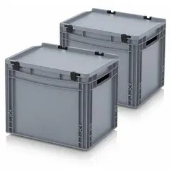 X AUER Eurobehälter mit Schanierdeckel ED 43/32 - 40 x 30 x 33,5 cm, Grau - Praktischer Eurobehälter mit Scharnierdeckel (30 Liter) für sicheren Transport und Lagerung. Stabil, stapelbar und aus langlebigem PP-Material für eine effiziente Organisation.