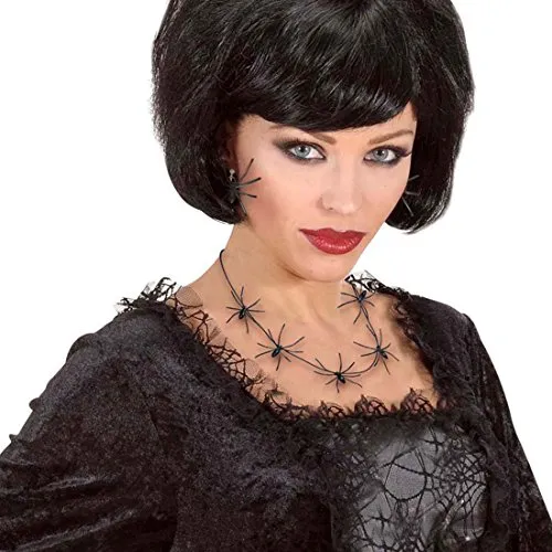 NET TOYS Spinnen Halskette Hexen Kette 60 cm Gothic Schmuck Spinnenkette Halsschmuck Schwarze Witwe Necklace Halloween Kostüm Accessoire