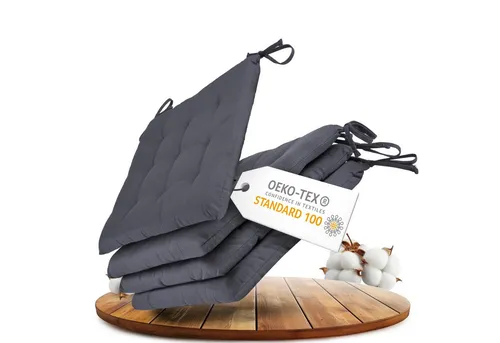 Gräfenstayn Stuhlkissen 4er-Set in 40x40cm und 3cm dicker Polsterung, robustes Sitzkissen für Indoor & Outdoor, mit Haltebändern