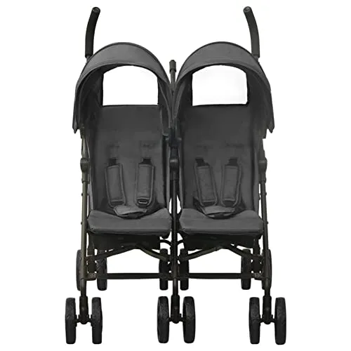 Susany Geschwisterwagen Zwillingswagen Kinderwagen, Doppelkinderwagen, Buggy klein Zusammenklappbar, Mit Verdeck Korb und Traggürtel, Anthrazit Stahl