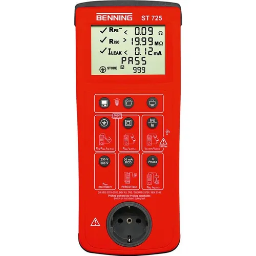 Benning 050316 ST 725 Gerätetester, Rot - VDE-konformer Prüfgerät für sichere elektrische Anlagen und Geräte
