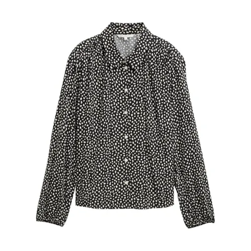 Tom Tailor Damenbluse 1047614 - 38411 Black White Dotted Print, S - Damenbluse aus nachhaltiger Viskose mit elastischem Gummibund am Ärmelsaum für optimalen Tragekomfort. Ideal für den Alltag und umweltbewusste Fashionistas.
