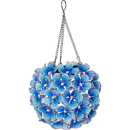 Star Trading Solar-Hängedeko Hortensia, blau - Lampen - Wunderschöne Solar-Hängedeko in Form einer blauen Hortensienblüte mit 44 kaltweißen LEDs, die bei Dunkelheit automatisch leuchten dank Dämmerungssensor. Ideal für stimmungsvolle Gartenbeleuchtung.