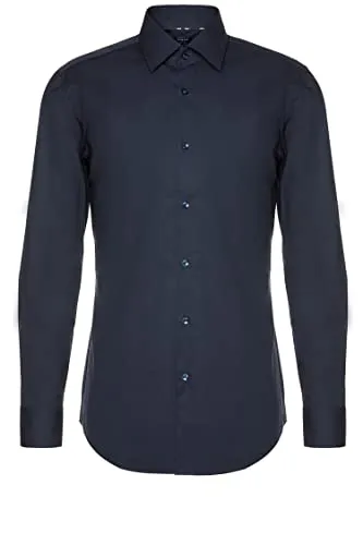 BOSS Herren H-HANK-C1-214 Slim-Fit Hemd aus elastischer Baumwoll-Popeline mit bügelleichtem Finish Dunkelblau 45
