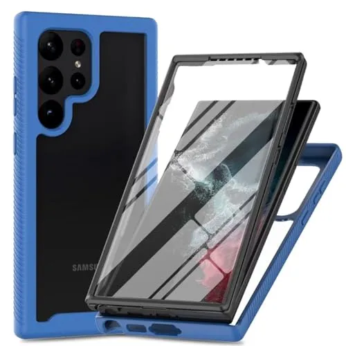JIAFEI Hülle für Samsung Galaxy S24 Ultra, [mit Eingebautem Displayschutz] 360° Rundumschutz TPU Robust Bumper Case Outdoor Handyhülle - Blau