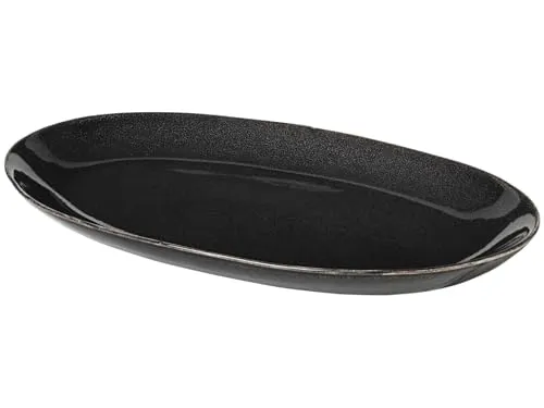 Broste Copenhagen Nordic Coal Servierplatte 30 x 18 cm - Servierplatte aus glasiertem Steingut, handgefertigt und einzigartig. Ideal für stilvolle Tischdekorationen und spülmaschinenfest.
