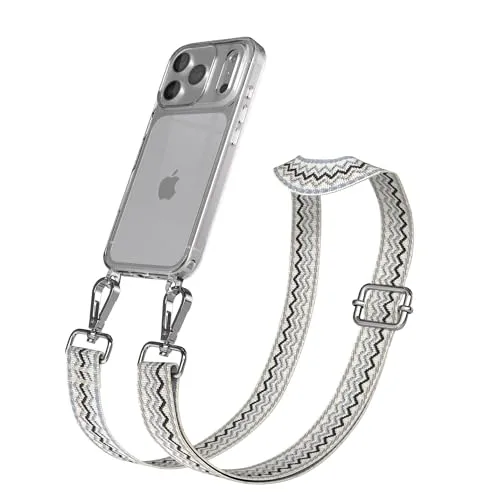 EAZY CASE Handykette - Verstellbares Taschenband kompatibel mit iPhone 17 Pro, Schulterriemen, Handykordel mit Silikon Hülle, Umhängetasche, Beige Blau Silber