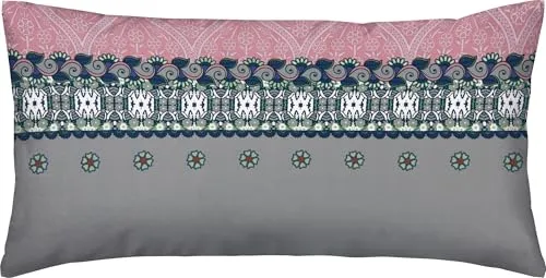 Erwin Müller Kissenbezug, Kissenhülle zum Wenden Mako-Satin Ornamente und Streifen blau Größe 40x80 cm - temperaturausgleichend, traumhaftes Schlafklima, mit Reißverschluss