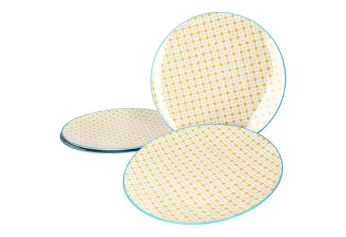 Ritzenhoff & Breker Speiseteller 4er Set Makina gelb 26,5cm - Speiseteller Set aus Porzellan mit Vintage-Optik, ideal für warme und kalte Speisen. Mikrowellen- und spülmaschinengeeignet - perfekt für jeden Anlass!