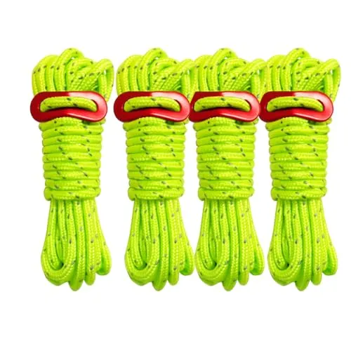 PRECORN 4X 4m Reflektierende Abspannseile für Zelt - Sicheres Camping Zubehör: Leuchtende Spannschnur Aluminiumspanner Sturmsicherung hohe Sichtbarkeit