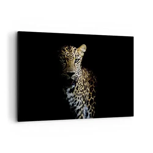 Wandbilder Dekoration Wohnzimmer Schattig Leopard Panther Bilder auf Leinwand 120x80cm Leinwandbild Schlafzimmer Küche Deko Wand Kunstdruck Art Groß XXL Wanddeko Bild Wall Decor Canvas AA120x80-4585