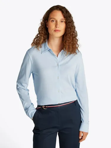 Tommy Hilfiger Damen Hemd Casual Regular Fit, Blau (Breezy Blue), M - Damen-Blusen mit Button-down-Kragen, zeitloser Klassiker aus 70% Bio-Baumwolle für höchsten Tragekomfort und vielseitige Stylingmöglichkeiten.