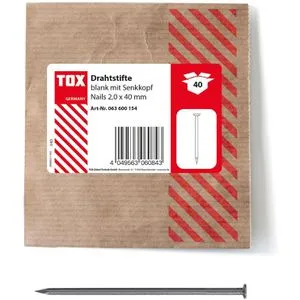 Tox Nägel 063600154, 2 x 40mm, blank, glatt, Senkkopf, DIN 1151, 40 Stück
