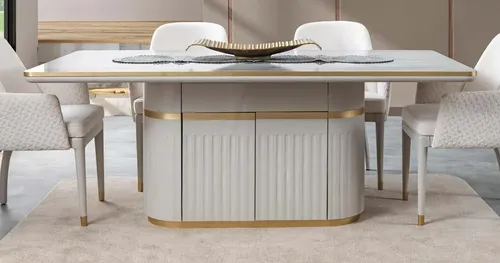 Esstisch mit Fach im Fuß - Luxuriöser Design Tisch 180x100 - Kategorie: Tische & Stehtische, Besonderheit: Ausziehbar mit Stauraum für optimalen Platz in Ihrem Esszimmer.