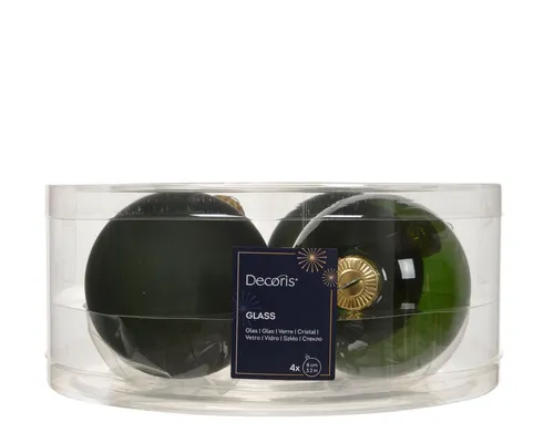 Kaemingk Weihnachtsbaumkugel, Weihnachtskugeln Glas 8cm 4 Stück - Piniengrün transparent