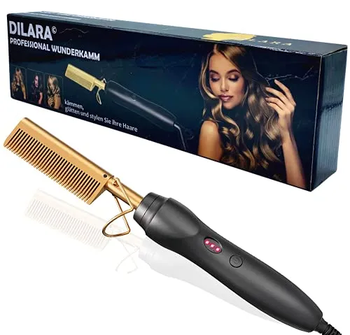 PREMIUM Professional Wunderkamm 2 in 1 Glätteisen - Glätteisen und Kamm in einem, ideal für alle Haartypen. Mit 3 Heizstufen und schnellem Aufheizen auf 220°C für müheloses Stylen von Haar und Bart.