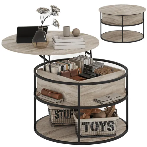 HOMCOM Höhenverstellbarer Rund Couchtisch Ø80 cm mit Stauraum