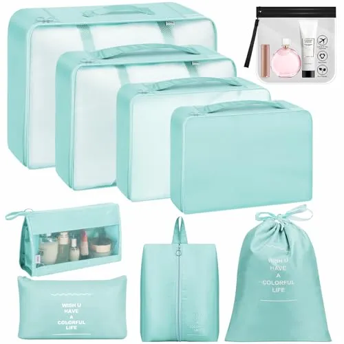 Koffer Organizer Set – 9-teilige Packing Cubes in Hellblau - Kofferorganizer mit 9 Teilen, wasserdicht und reißfest, ideal für ordentliches Reisen und Platzersparnis im Koffer.