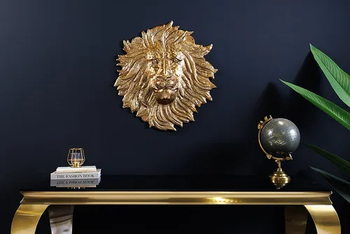 Riess-Ambiente Wanddekoobjekt WILDLIFE LION 35cm - Goldene Löwenkopf-Skulptur - Deko-Objekte: Handgefertigte 3D Wanddeko aus Metall, pflegeleicht und ein echter Blickfang für Ihr Wohnzimmer.