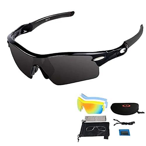 VILISUN Sportbrille Fahrradbrille Polarisierte Sport Sonnenbrille Unisex mit UV400 5 Wechselgläser für Outdooraktivitäten wie Radfahren Laufen Klettern Autofahren Angeln Golf