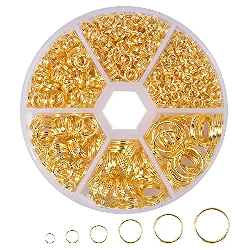 AvoDovA 690 Stück Spaltringe Metall, Biegeringe Offene, Runde Schlüsselringe, Sprungringe Set mit Aufbewahrungskiste, Doppelring Biegeringe, Split Ringe für Schlüsselbund Schmuck Basteln (Gold)