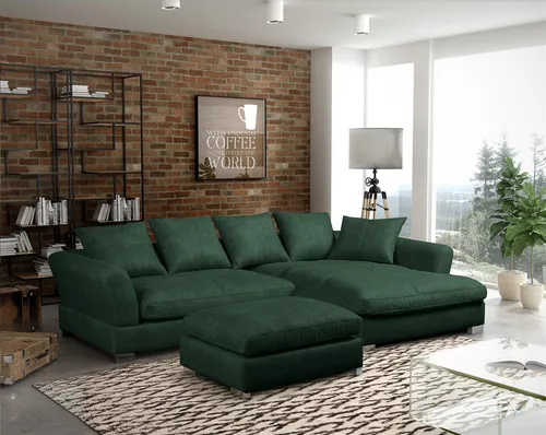 Ecksofa TIZIAN mit Polsterhocker in Flaschengrün in grün von Fun Möbel