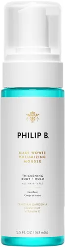 Philip B Maui Wowie Volumizing Mousse 163 ml - Für voluminöses Haar - Styling-Produkte, Schaumfestiger mit Meeresextrakten und Weizenproteinen für strukturierten Halt und ein federndes Gefühl, angereichert mit einem verführerischen Duft von Kokosnuss und Gardenie.