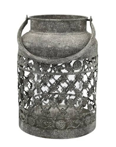 Chic Antique Windlicht - Elegante Laterne mit Muster (H 22cm) in Grau - Stilvolles Windlicht aus Metall und Glas, ideal für stimmungsvolle Beleuchtung und dekorative Akzente in jedem Raum. Perfekt für gemütliche Abende.