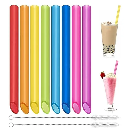 Stück Strohhalme Wiederverwendbare Bubble Tea, Farbige Dicke Strohhalme mit 2 Reinigungsbürsten für Verschiedene Getränke Smoothie Milchshakes (26cm x 1cm) 16