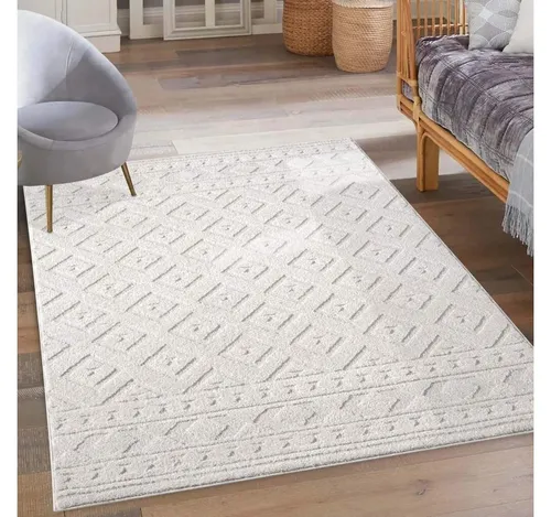 carpet city Kurzflor Teppich Creme - 120x170 cm - Teppich für Wohnzimmer mit 3D-Hochtief-Muster, pflegeleicht und vielseitig einsetzbar. Ideal für jeden Einrichtungsstil und sorgt für Gemütlichkeit.
