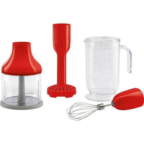 SMEG HBAC11RD Stabmixer-Set Rot - Vielseitiges Zubehör für kreative Küche - Stabmixer-Zubehör-Set in rot für Smeg Stabmixer, ideal für müheloses Pürieren und Mixen von Zutaten.