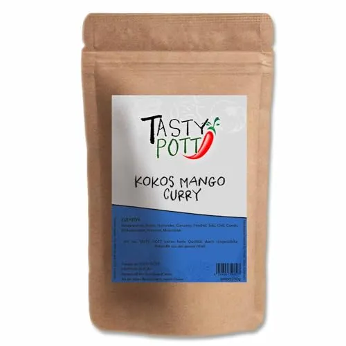 Tasty Pott Kokos Mango Curry 250 Gramm | Kochen & Braten | Einlegen & Marinieren | Geschmack Indisch Indien | Curry Reisgericht Currygericht Reis | Vorteilspackung Vorratsbeutel
