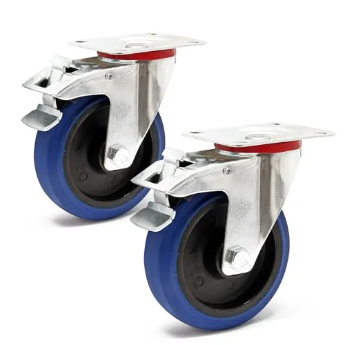 Wiltec Lenkrollen Set 2x Transportrolle Ø125mm bis 200kg pro Rad mit Kunststoffrad, Bremse und Anbauplatte, leiser Lauf, Transportrollen Möbelrollen Laufrollen