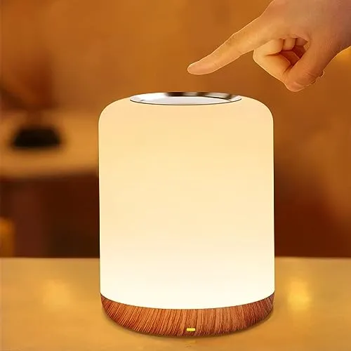 SOLIDEE Nachttischlampe Touch Dimmbar,LED Nachtlicht Baby,mit 256 RGB Warmweißes Tischlampe, Nachtlicht Batterie USB-Aufladung,1-Stunden-Timer fur Schlafzimmer/Wohnzimmer/Kinder/Erwachsene(Holzfarbe)