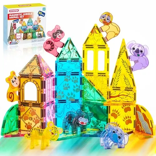 SYNCFUN Magnetische Bausteine 50-teilig – Dschungeltiere Spielzeug